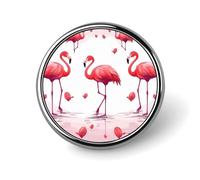 Lovely Pink Flamingos Badges Decorative, Durable Aluminum Alloy Round Badge, Lightweight Button Brooch for Shirts, Jackets, Hats, Uniforms 1"