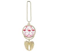 Lovely Pink Flamingos Car Pendant, Rear View Mirror Hanging Ornament, Auto Decor for Rearview Mirror, Keychain Golden-Style