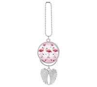 Lovely Pink Flamingos Car Pendant, Rear View Mirror Hanging Ornament, Auto Decor for Rearview Mirror, Keychain Silver-Style