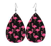 Lovely Pink Flamingos Leather Earring For Women Teardrop Pierced Leather Earrings Set Birthday Xmas Jewelry Gifts For Women