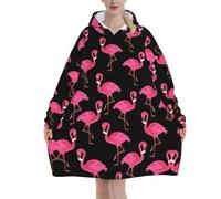 Lovely Pink Flamingos Print Hoodie Blanket Sweatshirt Soft Cosy Wearable Hooded Blanket For Adults Teens Men Women 280g Flannel