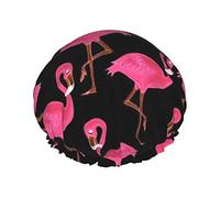 Lovely Pink Flamingos Print Shower Cap For Women Reusable Double-Layer Fabric Shower Caps Girls Hair Caps