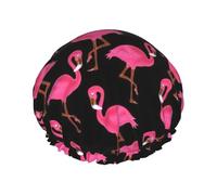 Lovely Pink Flamingos Print Shower Cap For Women Reusable Double Layer Stylish Soft Bath Cap With Lining Elastic Band