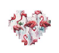 Lovely Pink Flamingos Printed Jigsaw Puzzle 10.8x12.8 CM, Heart-Shaped Puzzle Challenging Game for Adults Gifts, Family Fun Decorative Wall Decor