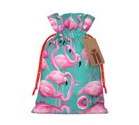 Lovely Pink Flamingos Printing Christmas Bag With Drawstring Closure, 4.7x6.9 In For Christmas Party Birthday Gift Wrapping