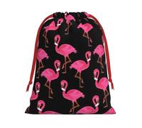 Lovely Pink Flamingos Printing Drawstring Gift Bag With Red Ribbon Soft Stylish For Christmas Halloween Fits Card Candies