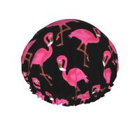 Lovely Pink Flamingos Shower Caps Women Men Reusable Waterproof Non-Slip Quick-Dry Hair Large Cap Long Short Hair