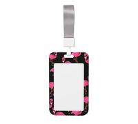Lovely Pink Flamingos Vertical Id Card Badge Holder with Neck Strap, Printed Waterproof Name Card Holder for Work Office Nurse School
