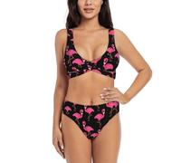 Lovely Pink Flamingos Women's Bikini Set,Cross Front Two Piece Bathing Suit with Soft Removable Padding