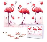 Lovely Pink Flamingos Wooden Puzzles 1000 Pieces Personalized Jigsaw Puzzle For Adults Interesting Custom Photo Puzzles Gift For Holiday Birthday Wedding Anniversay
