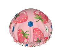 Lovely Pink Strawberry Double Layer Elastic Waterproof Shower Cap Reusable Bath Cap