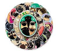 Lovely Pug Vinyl Stickers for Kids Boys Teens Girls,Cartoon Dog Stickers for Laptop Phone Water Bottle Luggage Flasks Bike Cup Tablet Computer Car, Waterproof Animals Pet Decals Pack[Pug-50Pcs]