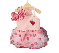 Lovely Puppy Beach Dress Skirt T-shirt Ruffle Strawberry Bowknot Beach Outfit Skirt Costume Pet Outfit Party Dog Photo Costume