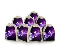 Lovely Purple Butterfly 8 PCS Muslin Bags with Drawstring Sachet Bags Empty Small Cotton Drawstring Bag Muslin Reusable & Washable Cotton Bag for Herb Spice Candy Soap Jewelry Wedding Gift Pouches