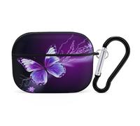 Lovely Purple Butterfly Airpod Pro Case AirPods 2 Case for Women Hard Shell Protective Cover with Carabiner Keychain Compatible with AirPods Case 2nd 1st Generation, Front LED Visible Black