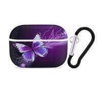 Lovely Purple Butterfly Airpod Pro Case AirPods 2 Case for Women Hard Shell Protective Cover with Carabiner Keychain Compatible with AirPods Case 2nd 1st Generation, Front LED Visible White