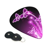 Lovely Purple Butterfly Guitar Picks 6-Pack - Pick Set (0.46mm / 0.71mm / 0.96mm) Suitable For Guitar And Ukulele Playing
