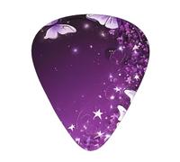 (Lovely Purple Butterfly) Guitar Picks Set Of 12 With Transparent Plastic Box For Bass Electric And Acoustic Guitars Ukulele