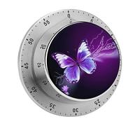 Lovely Purple Butterfly Kitchen Timers for Cooking Stainless Steel Egg Timer Magnetic Countdown Clock 60 Minute Mechanical Wind Up for Classroom Gym Study Teacher