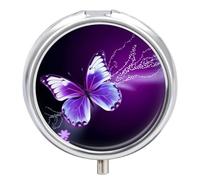 Lovely Purple Butterfly Pill Box Waterproof Portable Medicine Pill Case Moisture Proof Metal Travel Pill Box with 3 Compartment Medicine Case