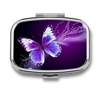 Lovely Purple Butterfly Pill Case with 2 Compartment, Pill Organizer Portable Square Pill Box,Vitamin Pill Organizer for Pocket Purse and Travel