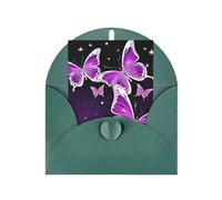 Lovely Purple Butterfly Print Blank Greeting Cards, Love Buttons, Pearl Paper Envelopes Suitable For Various Occasions - Anniversary Cards, Thank You Cards, Holiday Cards, Wedding Cards