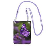 Lovely Purple Butterfly Print Sling Bag For Men Women, Casual Mini Phone Purses, Anti-Theft Phone Bag, For Hiking Travel, Purple, One Size