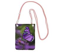 Lovely Purple Butterfly Print Sling Bag For Men Women, Casual Mini Phone Purses, Anti-Theft Phone Bag, For Hiking Travel, Pink, One Size