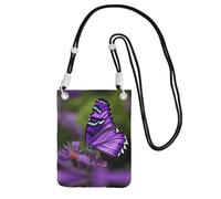 Lovely Purple Butterfly Print Sling Bag For Men Women, Casual Mini Phone Purses, Anti-Theft Phone Bag, For Hiking Travel, Black, One Size