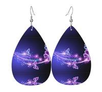 Lovely Purple Butterfly Printed Teardrop Pendant Leather Earrings | Lightweight and Versatile Earrings | Suitable for Daily Commute and Date Wear
