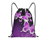 Lovely Purple Butterfly Title: Lightweight Drawstring Duffel Bag â€“ Water-Resistant Foldable Gym Sack with Adjustable Shoulder Strap, Ideal for Sports, Yoga, Travel and School
