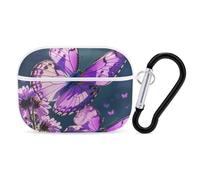 Lovely Purple Butterflys Airpod Pro Case AirPods 2 Case for Women Hard Shell Protective Cover with Carabiner Keychain Compatible with AirPods Case 2nd 1st Generation, Front LED Visible White