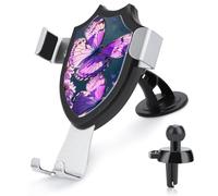 Lovely Purple Butterflys Car Phone Mount Universal Auto Phone Holder Adjustable Cellphone Car Mount 360° Rotation, Dashboard & Windshield & Air Vent Strong Suction Cup Phone Stand Compatible with All