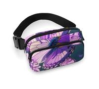 Lovely Purple Butterflys Fanny Pack for Women Men Waist Bag Belt Bag Adjustable Casual Bag for Travel Sports Hiking, white, 7.9x5.1inches