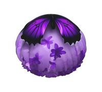 Lovely Purple Butterflys Print Shower Cap For Women Lightweight Reusable Softdouble Waterproof Layers Leakproof.