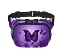 Lovely Purple Butterflys print Womens Fanny Pack Everyday Hip Pouch Waist Bag for Travel Outdoor Running Hunting for Adult, Black, One Size