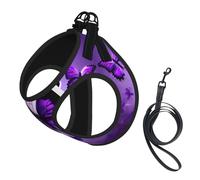 Lovely Purple Butterflys Printing Dog Summer Harness With Leash Set,Adjustable And Reflective Step-In Puppy Pet Vest Harnesses