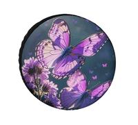 Lovely Purple Butterflys Universal Waterproof Spare Tire Cover for Trailers, Trucks, RVs, Off-Road, 24-36" (fits 36" Diameter Wh