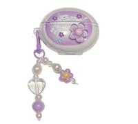 Lovely Purple Flower Pattern Case for Huawei FreeBuds 5i, Headphone Earphone Case Cover with Pendant Accessories