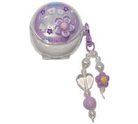 Lovely Purple Flower Pattern Case for Oppo Enco Air3, Headphone Earphone Case Cover with Pendant Accessories