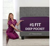 Lovely Queen Fitted Sheet - Extra Deep Pocket - 21” Fitted Sheets - Perfectly Fit 17”-23” Mattress & Toppers - Purple