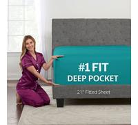 Lovely Queen Fitted Sheet - Extra Deep Pocket - 21” Fitted Sheets - Perfectly Fit 17”-23” Mattress & Toppers - Teal