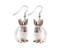 Lovely Rabbit Dangle Drop Hook Hoop Earrings for Women Cute Acrylic Bunny Animal Dangling Earring Fake Huggie Hoops Vivid Jewelry, S, Acrylic, No Gemstone