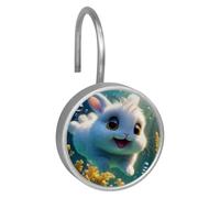 Lovely Rabbit Swims Underwater Double Glide Shower Curtain Hooks - Rustproof Stainless Steel Rings for Bathroom Shower Rods & Curtains