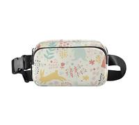 Lovely Rabbits Hearts and Flowers Fashion Waist Pack Crossbody Bag for Women Men Teens Multipurpose Sling Chest Bag with Adjustable Strap for Cycling Hiking Gym, Lovely Rabbits Hearts And Flowers, One