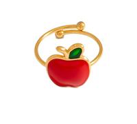 Lovely Red Apple Open Statement Ring for Women Gold-Tone Dainty Cute Imitation Crystal Sweet Fruit Stackable Tail Finger Band Rings Adjustable Comfotr Fit Fashion Christmas Holiday Charm Jewelry