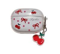 Lovely Red Cherry Pattern Case for Vivo TWS 3, Headphone Earphone Case Cover with Pendant Accessories