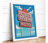Lovely Rest Inn Sign Retro Framed Wall Art Print A3 (42×29.7cm) White, Wall Decor for Living Room, Bedroom, Office & Home, Ready to Hang, Art Gift
