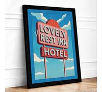 Lovely Rest Inn Sign Retro Framed Wall Art Print A4 (29.7×21cm) Black, Wall Decor for Living Room, Bedroom, Office & Home, Ready to Hang, Art Gift