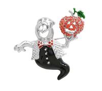 Lovely Rhinestone Ghost Pumpkins Brooch Pin for Women - Silver Plated Cartoon Enamel Halloween Jewelry for Costumes and Accessories